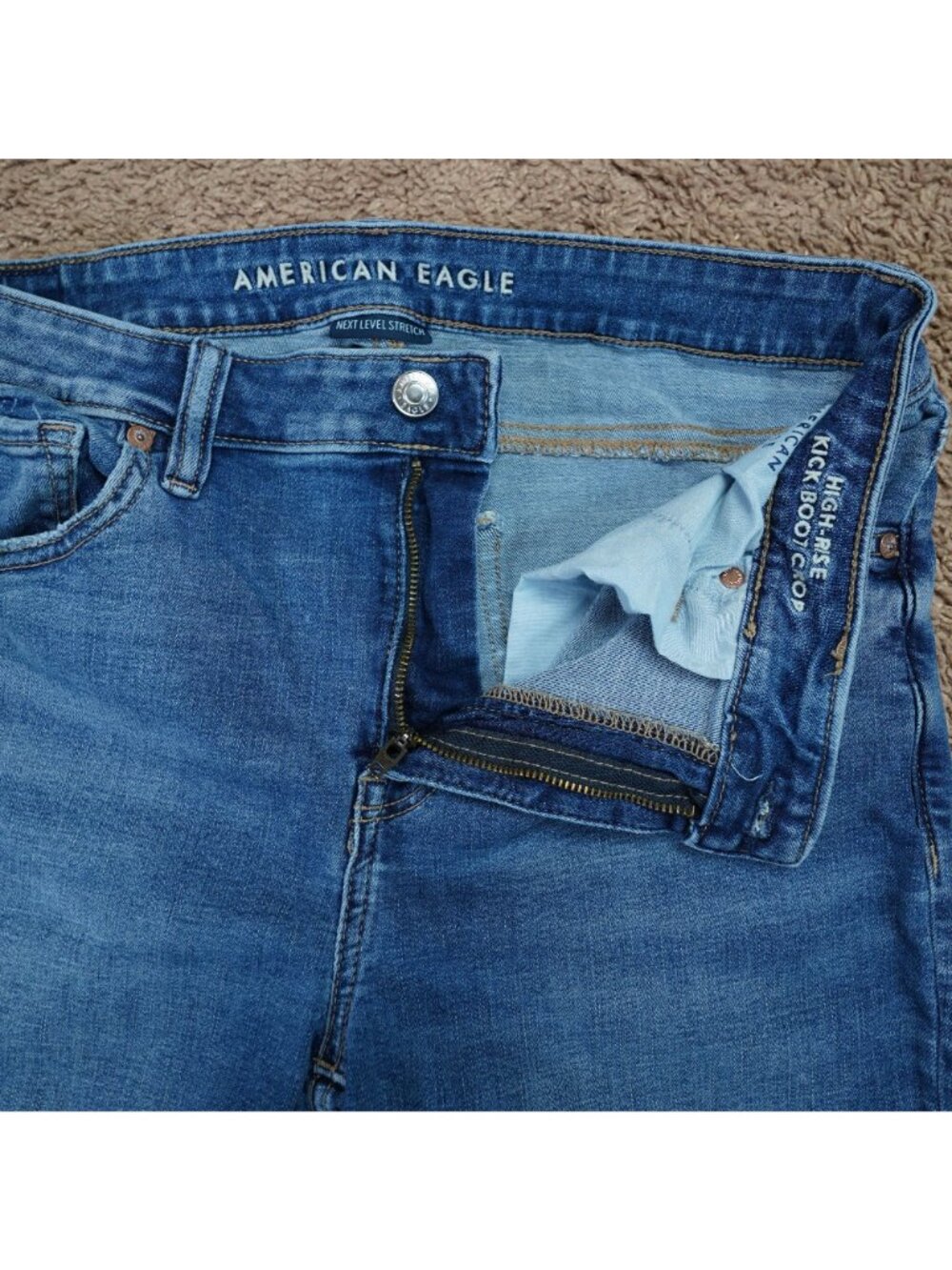 American Eagle Jeans Womens 8 High-Rise Kick Boot Crop Raw Hem Denim Stretch - Picture 5 of 10